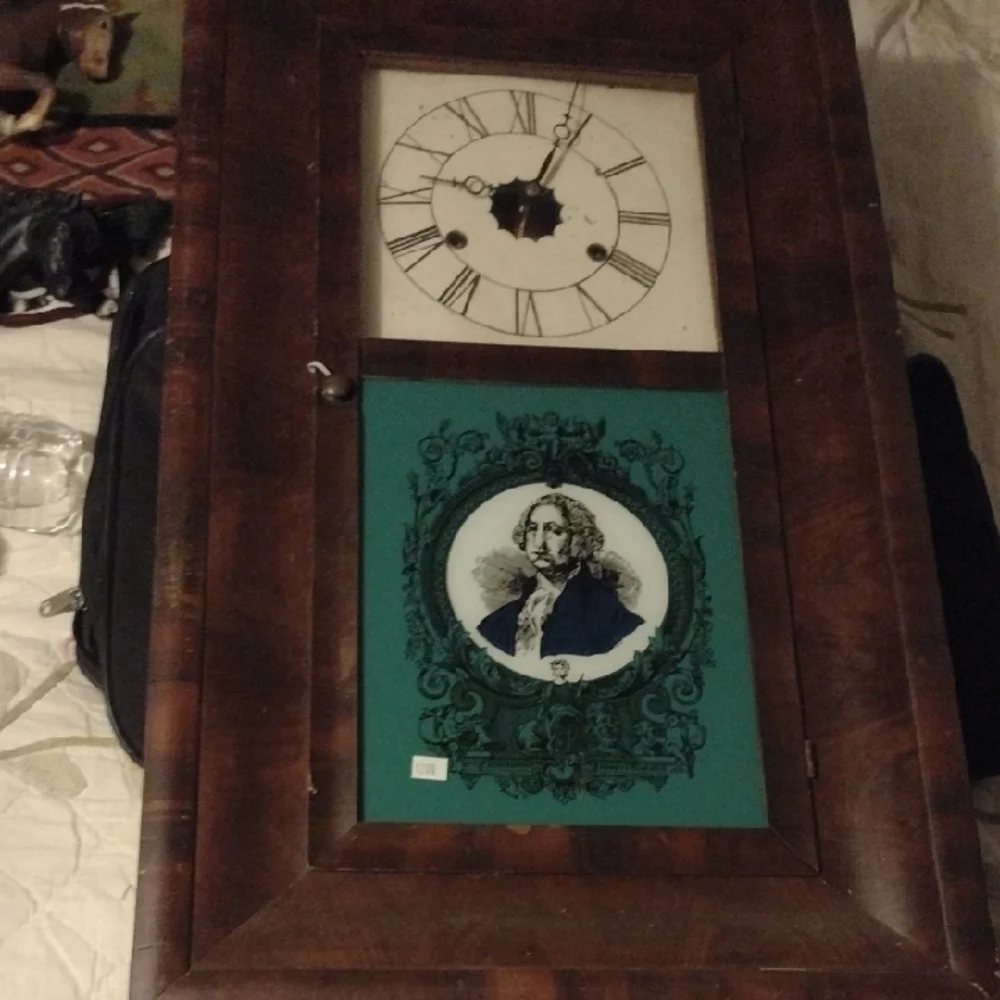 Antique E.N.Welch Wooden Wall Clock with Portrait